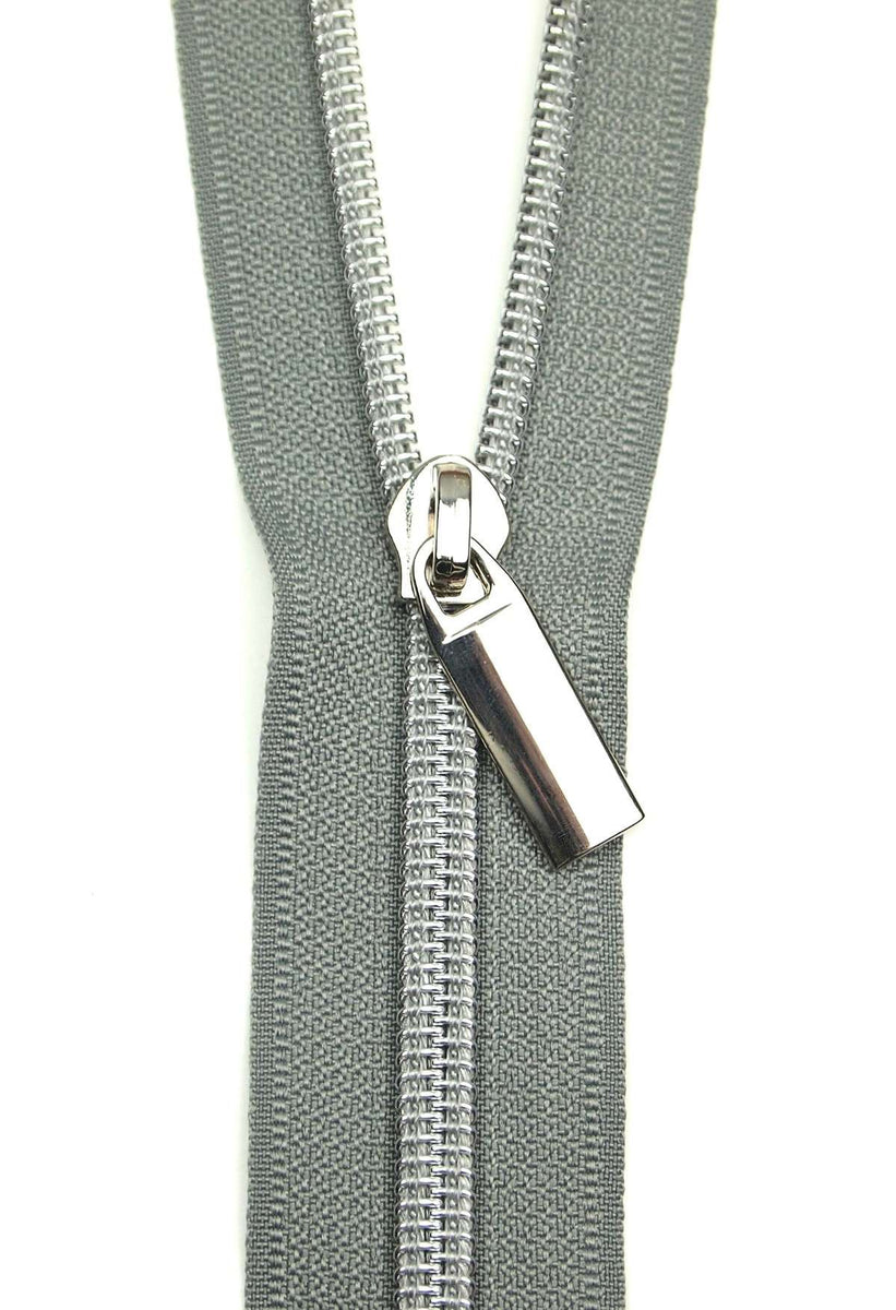 #5 Zippers by The Yard Grey Tape Gunmetal Teeth