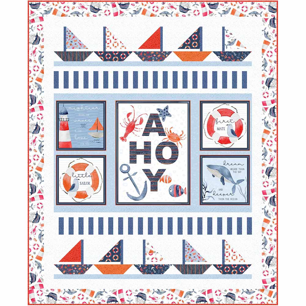 P293 - Ahoy Baby Quilt Fabric - Panel in Multi - ABAB 5013 PA