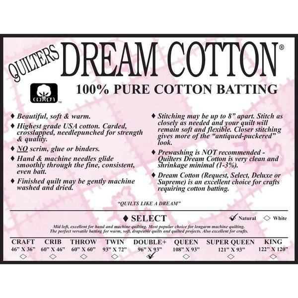 Quilters Dream Cotton Select Natural Double Size 93in x 96in