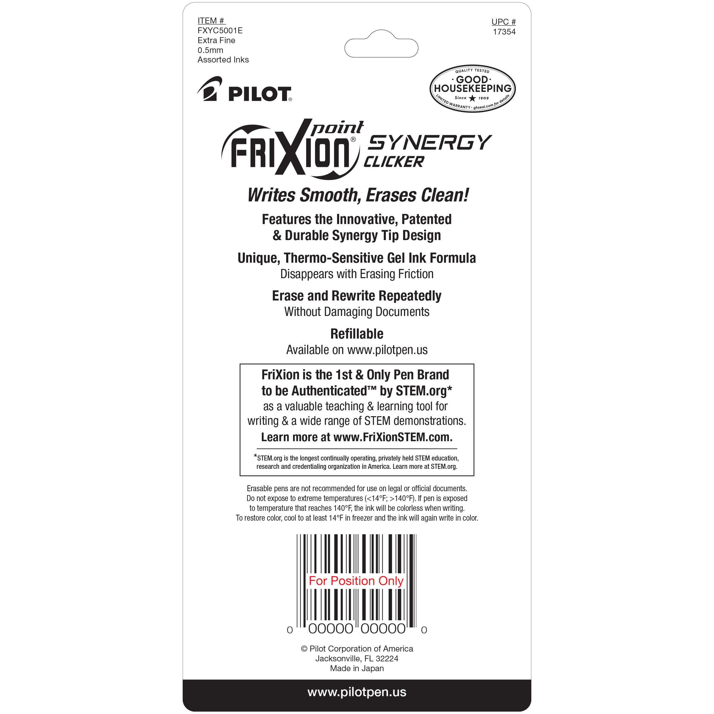 Pilot FriXion Synergy Clicker Erasable Pens, Extra Fine, Black Ink, 5 Count