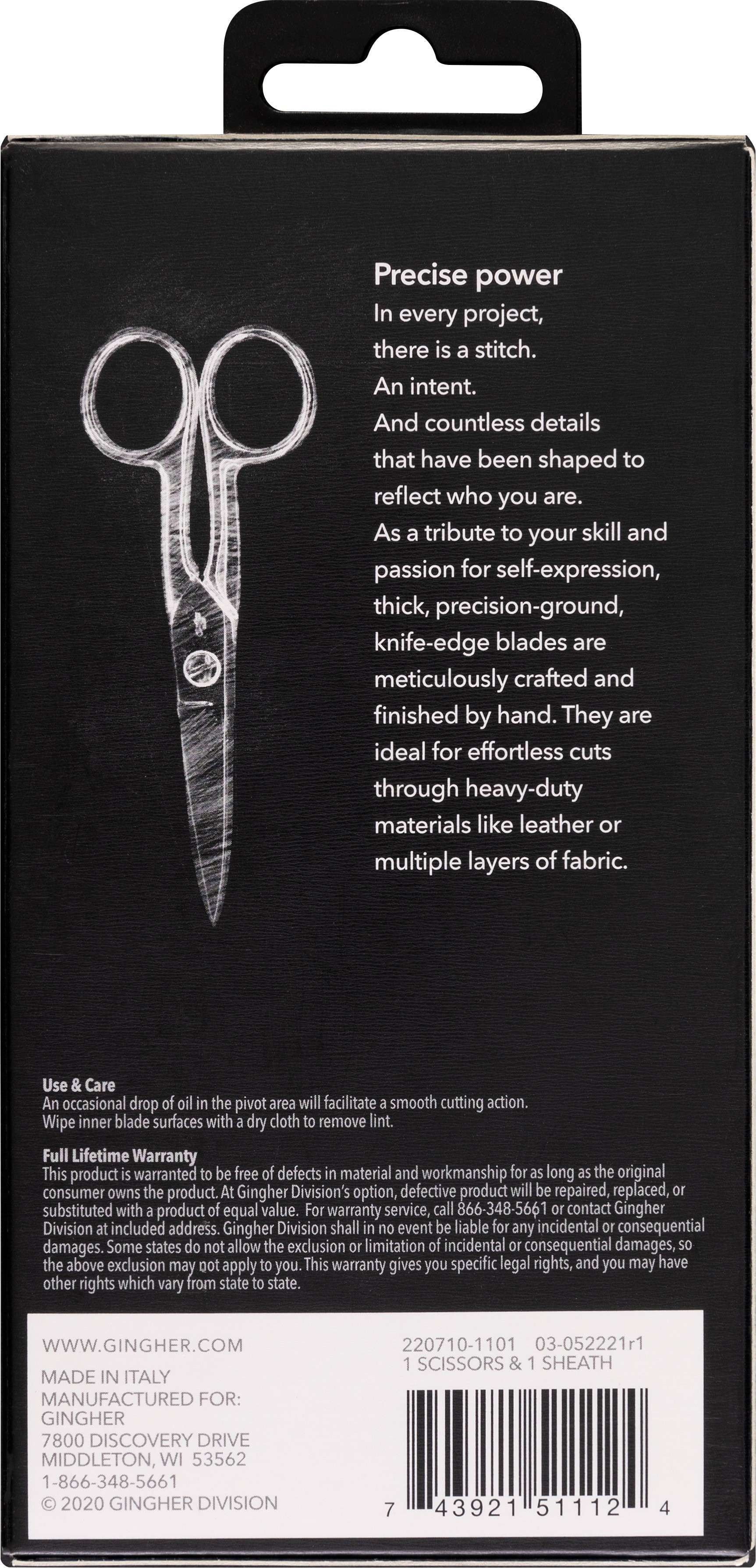 Gingher G-5C 5 Knife Edge All Metal Craft Scissors, Shears